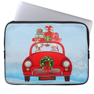 Housse Pour Ordinateur Portable Bulldog Anglais En Voiture Avec Le Père Noël