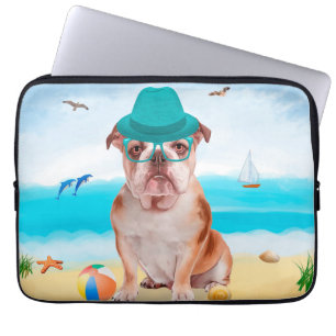 Housse Pour Ordinateur Portable Bulldog anglais sur la plage