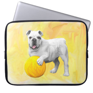 Housse Pour Ordinateur Portable Bulldog Jouer avec Ball Watercolor Art Peinture