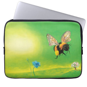 Housse Pour Ordinateur Portable Bumble Bee survolant une prairie fleurie