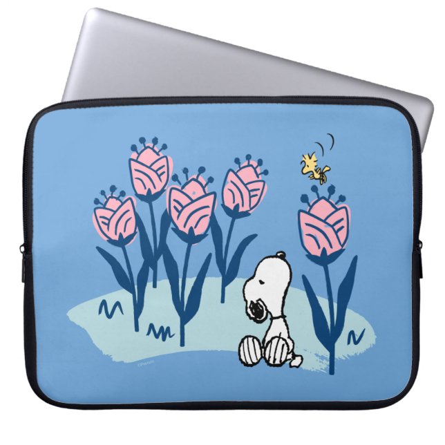 Housse Pour Ordinateur Portable cacahuètes | Snoopy & Woodstock Flower Garden (Devant)