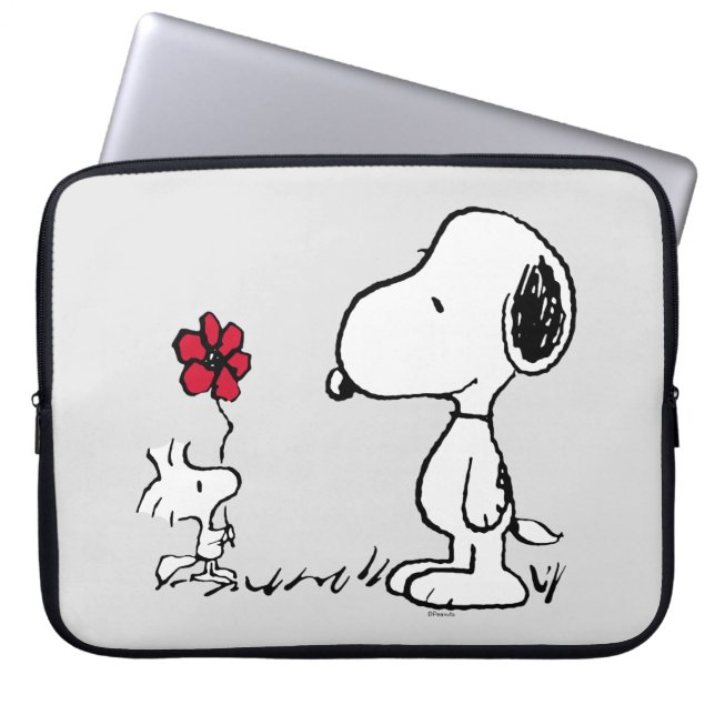 Housse Pour Ordinateur Portable cacahuètes | Snoopy & Woodstock Rouge & Noir (Devant)