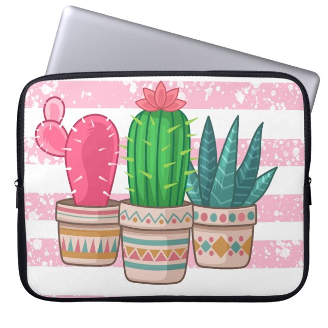 Housse Pour Ordinateur Portable cactus dessinés à la main avec rayures arrière - p (Devant)