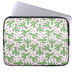 Housse Pour Ordinateur Portable Cactus illustré et motif de fleurs rose