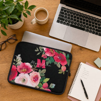 Housse Pour Ordinateur Portable Cadeau personnalisé avec nom et fleurs roses pour