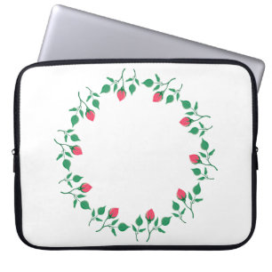 Housse Pour Ordinateur Portable Cadre rond fleuri avec fleurs roses