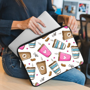Housse Pour Ordinateur Portable Cafés, Haricots, Coeurs, Amateur De Café