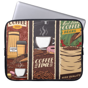 Housse Pour Ordinateur Portable Cafetière Bannières vintages vintages, cafétéria e