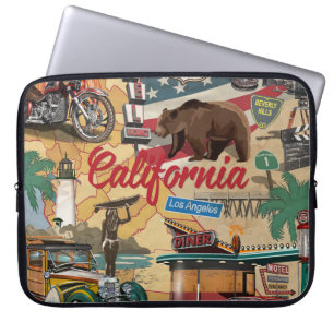 Housse Pour Ordinateur Portable Californie vintage : carte touristique.