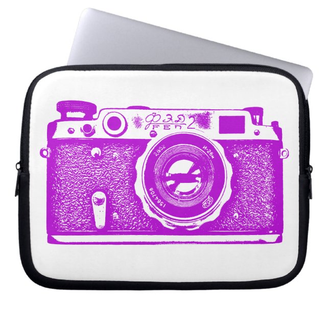 Housse Pour Ordinateur Portable Caméra russe - violet sur blanc (Devant)