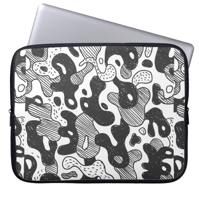 Housse Pour Ordinateur Portable camouflage abstrait style doodé, noir (Devant)