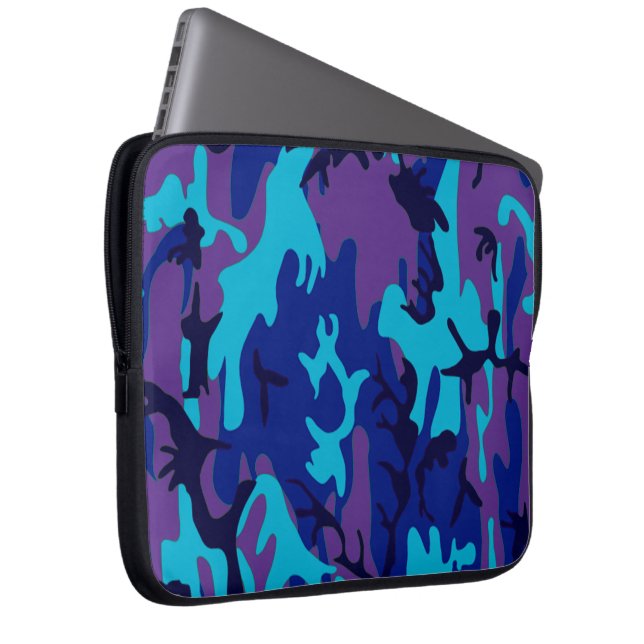 Housse Pour Ordinateur Portable Camouflage bleu foncé et violet (Devant droit)