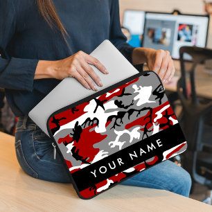 Housse Pour Ordinateur Portable Camouflage rouge et gris Votre nom Personnaliser