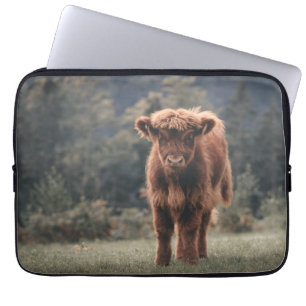 Housse Pour Ordinateur Portable Campagne d'herbe d'automne de la vache de haute-te