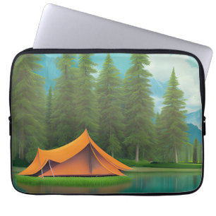 Housse Pour Ordinateur Portable Camping Art Thématique   Tente sur le lac dans les
