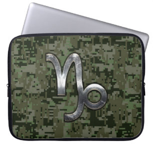Housse Pour Ordinateur Portable Capricorn Zodiac Symbol Green Digital Camouflage