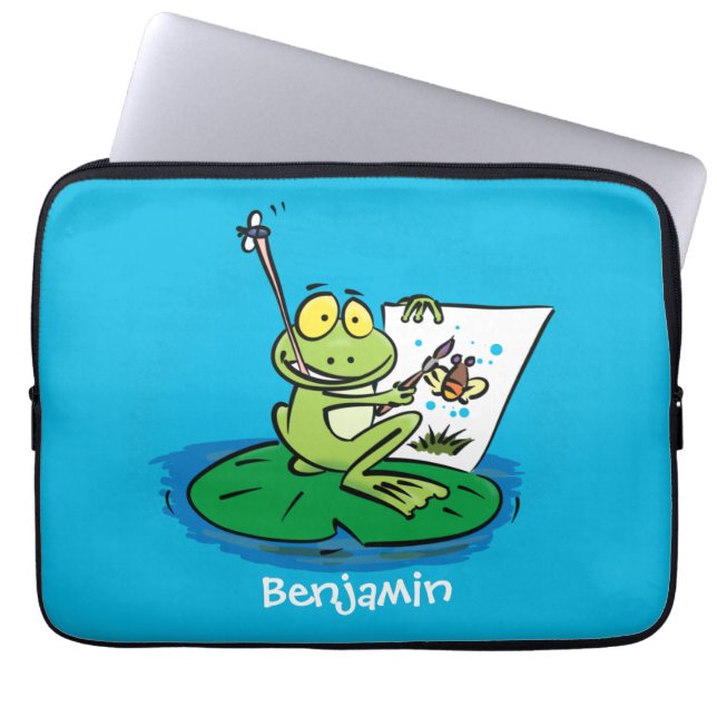 Housse Pour Ordinateur Portable Caricature amusante de grenouille verte (Devant)