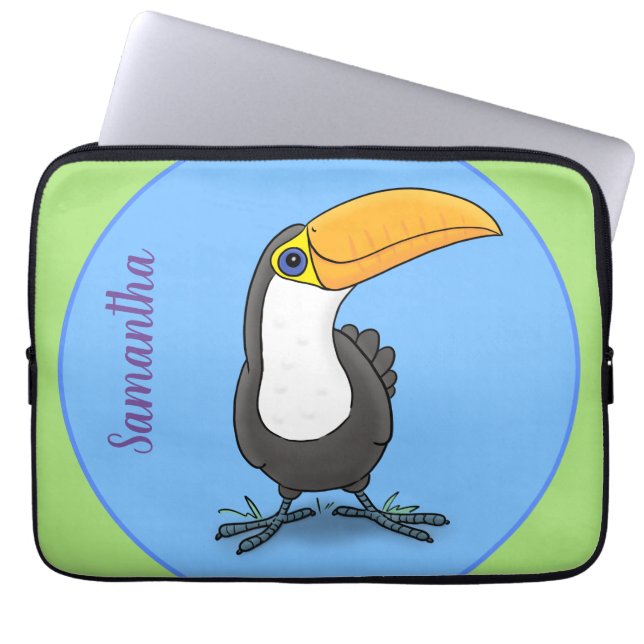 Housse Pour Ordinateur Portable Caricature bleu vert toucan joyeux (Devant)