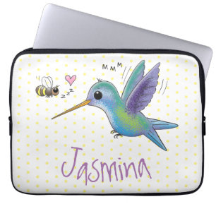Housse Pour Ordinateur Portable Caricature de colibri d'abeille mignonne