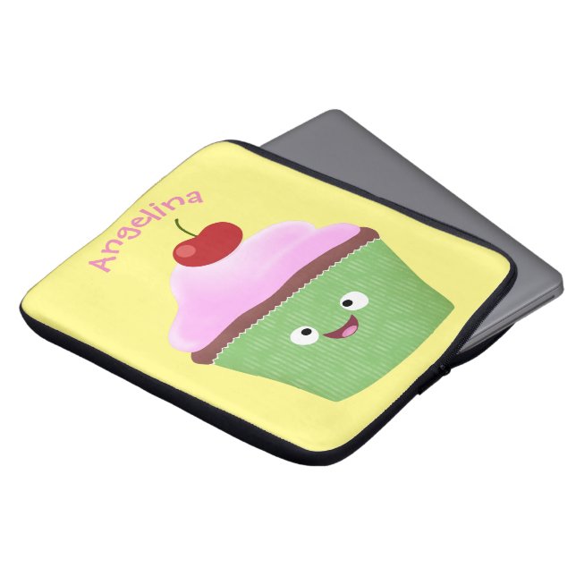 Housse Pour Ordinateur Portable Caricature de cupcake joyeux (Devant haut)