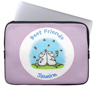Housse Pour Ordinateur Portable Caricature de moutons mignons amis et papillons