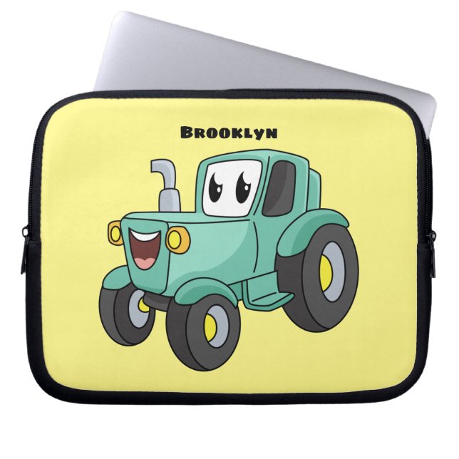 Housse Pour Ordinateur Portable Caricature joli tracteur vert joyeux (Devant)