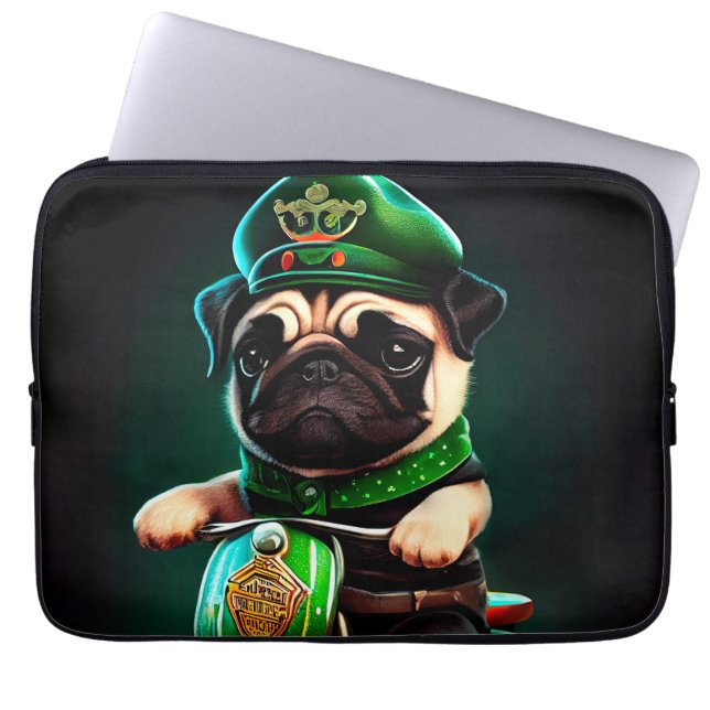 Housse Pour Ordinateur Portable Carlin Chien Conduite Vélo St. Patrick's Day (Devant)