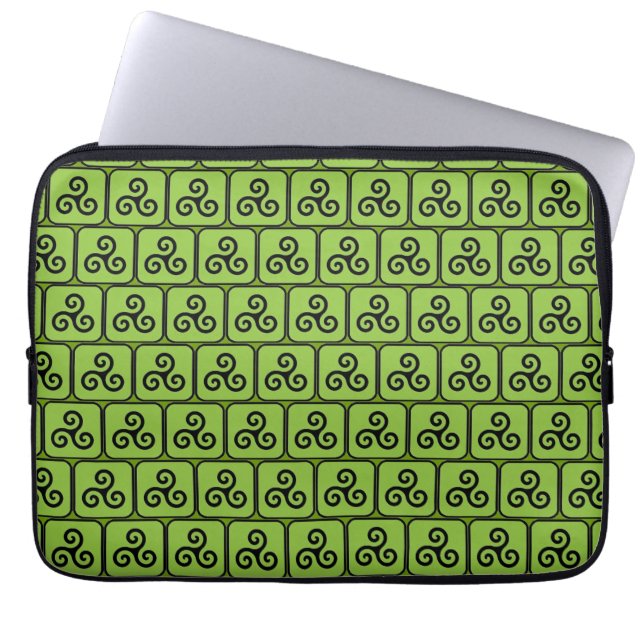Housse Pour Ordinateur Portable Carrelage de Triskele Celtique Vert (Devant)