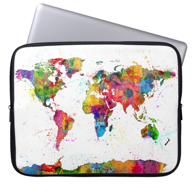 Housse Pour Ordinateur Portable Carte de la carte du monde aquarelle (Devant)