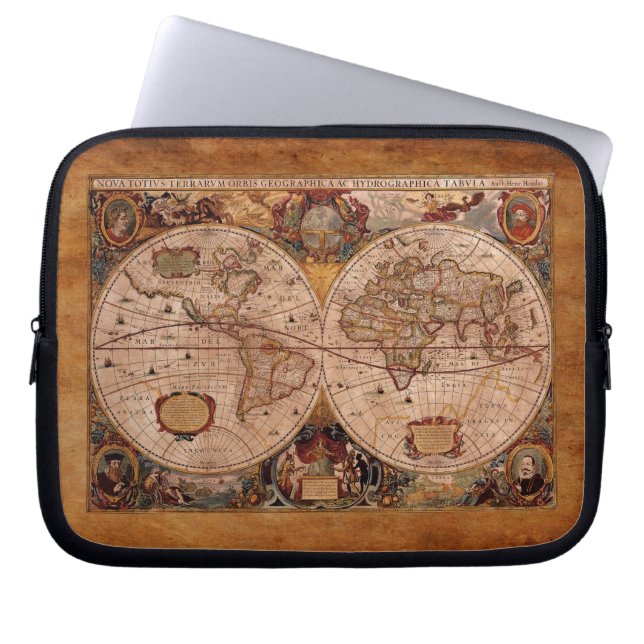 Housse Pour Ordinateur Portable Carte de l'Ancien Monde 1630 de Henricus Hondius (Devant)