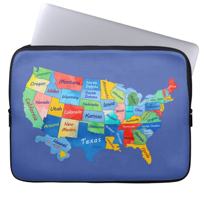 Housse Pour Ordinateur Portable Carte des USA (Devant)
