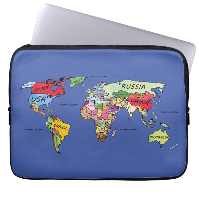 Housse Pour Ordinateur Portable Carte du monde (Devant)