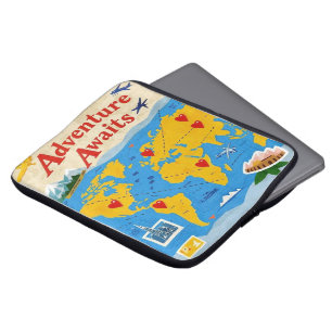 Housse Pour Ordinateur Portable Carte du monde avec épingles et points de repère