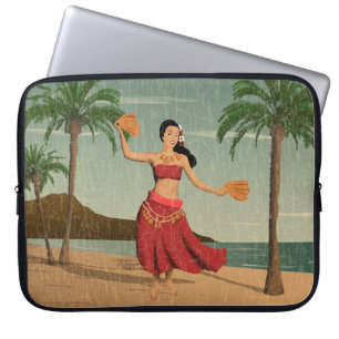 Housse Pour Ordinateur Portable Carte postale affligée vintage hawaïenne de fille