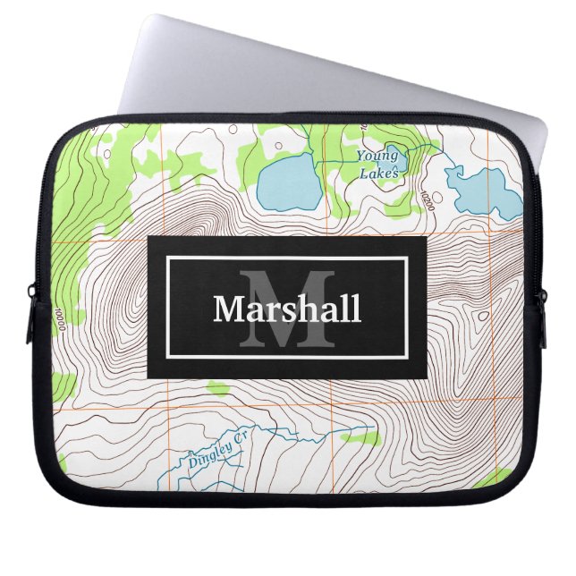 Housse Pour Ordinateur Portable Carte topographique avec votre nom et votre monogr (Devant)