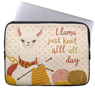 Housse Pour Ordinateur Portable Cartoon lama portant un foulard tricoté