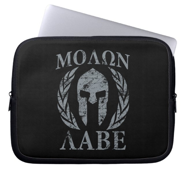 Housse Pour Ordinateur Portable Casque spartiate Molon Labe Grunge (Devant)
