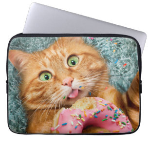 Housse Pour Ordinateur Portable Cat Eating Donut