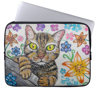 Housse Pour Ordinateur Portable Cat in floral background Electronics Bag