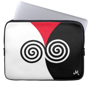 Housse Pour Ordinateur Portable Cercles de spirale abstraits sur fond noir rouge e