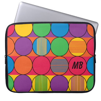 Housse Pour Ordinateur Portable Cercles et bandes de couleur vive et initiales