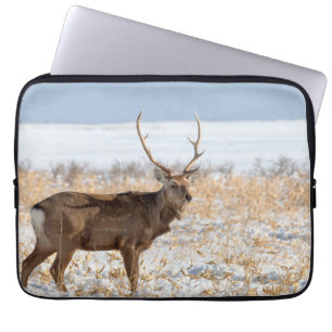 Housse Pour Ordinateur Portable Cerf Sika dans un champ enneigé   Japon