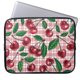 Housse Pour Ordinateur Portable Cerises rouges sur en vichy rose