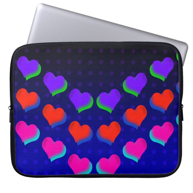 Housse Pour Ordinateur Portable Ces Coeurs Neon Retro Folles (Devant)