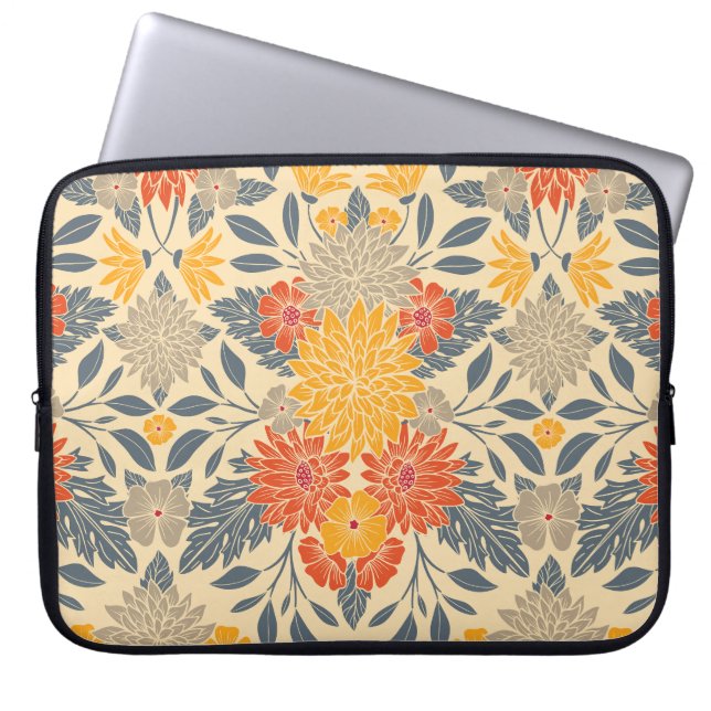 Housse Pour Ordinateur Portable Chaleureux Jaune, Orange & Bleu Floral (Devant)