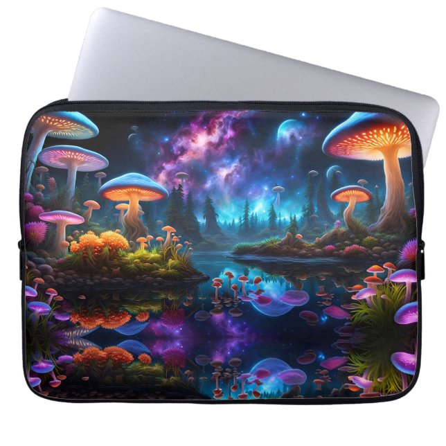 Housse Pour Ordinateur Portable Champignons Aliens bioluminescents sur une planète (Devant)
