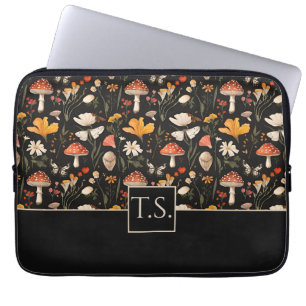 Housse Pour Ordinateur Portable Champignons et fleurs Cottagecore motif avec nom