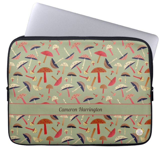 Housse Pour Ordinateur Portable Champignons verts Retro Vintages inspirés (Devant)