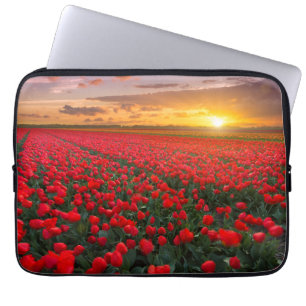 Housse Pour Ordinateur Portable Champs de tulipe au coucher du soleil dans
