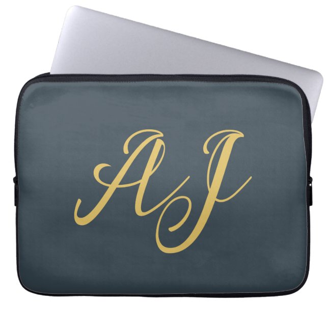 Housse Pour Ordinateur Portable Charcoal Gold Color Monogram Professional Initial (Devant)